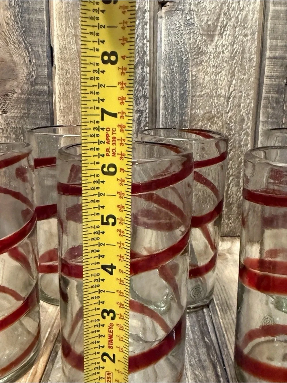 Pottery Barn Set of 6 Hand-Blown Red Swirl Glasses NEW